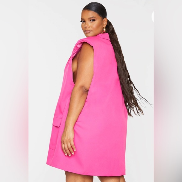 Plus Hot Pink Sleeveless Shoulder Pad Double Breasted Blazer Dress - from PLT - Picture 2 of 8
